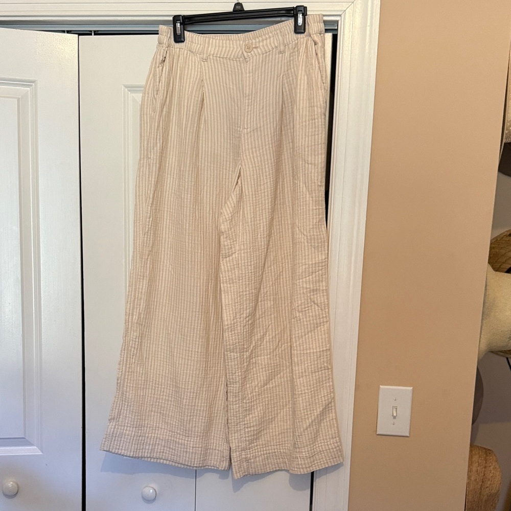 Aerie Cream Striped Pants